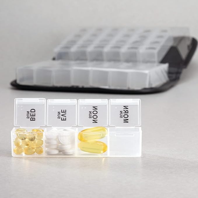 Easy Comforts 14 Day Pill Holder, Travel Case Medication Reminder Pill Box with Detachable Compartments, Tapestry