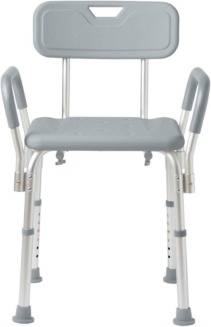 Dr. Dunley Bath Chair for Seniors, Shower Seat with Back, Suction Feet, Non-Slip Adjustable Height Shower Bench for Elderly, 350lb Weight Capacity (Removable Backrest)