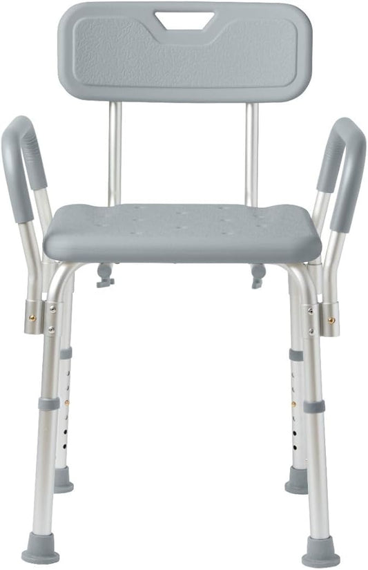 Dr. Dunley Bath Chair for Seniors, Shower Seat with Back, Suction Feet, Non-Slip Adjustable Height Shower Bench for Elderly, 350lb Weight Capacity (Removable Backrest)
