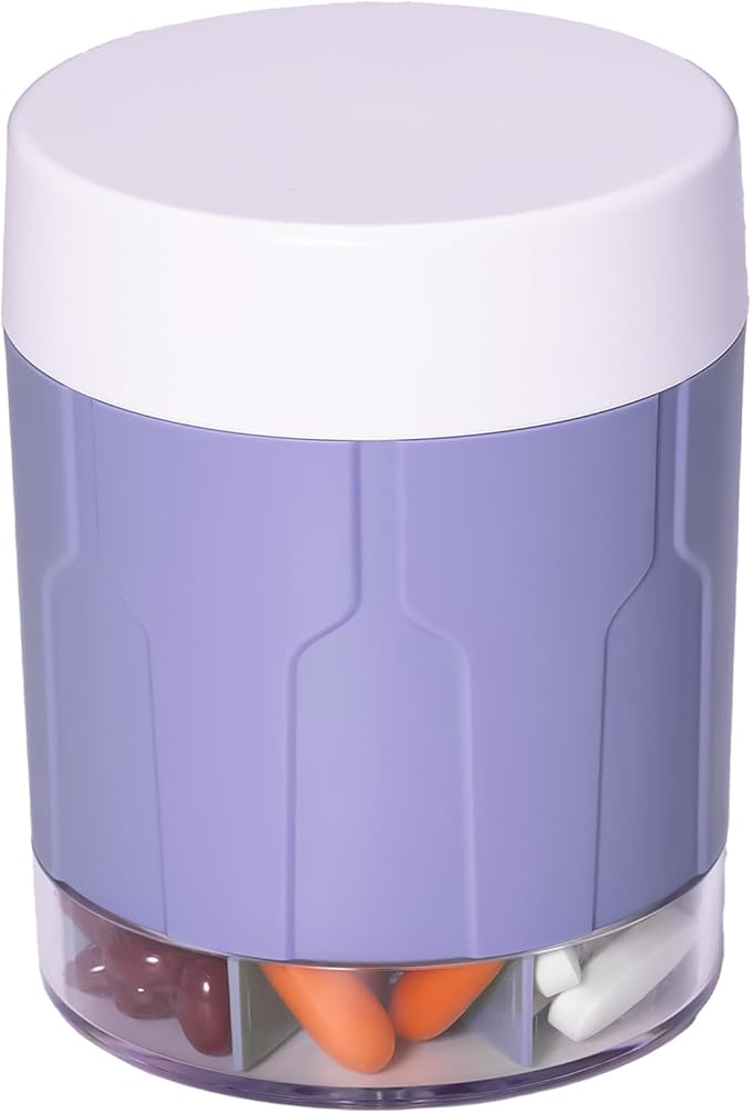 Betife Extra Large Supplement Organizer,Weekly Pill Organizer Bottle, Daily Pill Dispenser with 7 Large Compartments, Organizer to Hold 7 Day Vitamin Medication,21 labels and a cleaning brush (Purple)