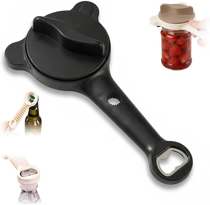 4-in-1 Jar Opener for Seniors -Adjustable Lid Opener with Non-Slip Grip, Stainless Steel Jar Lid Opener for Arthritis Sufferers, Fits Kitchen Jars, Bottles & Cans, Home Kitchen Helper(Black)
