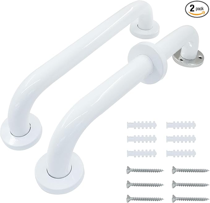2 Pack White Safety Grab Bar, Stainless Steel Bathroom Grab Bar Shower Bath Handle, Handicap Hand-Rail Support for Bathroom Bathtub Toilet/Elderly Seniors Pregnant Children