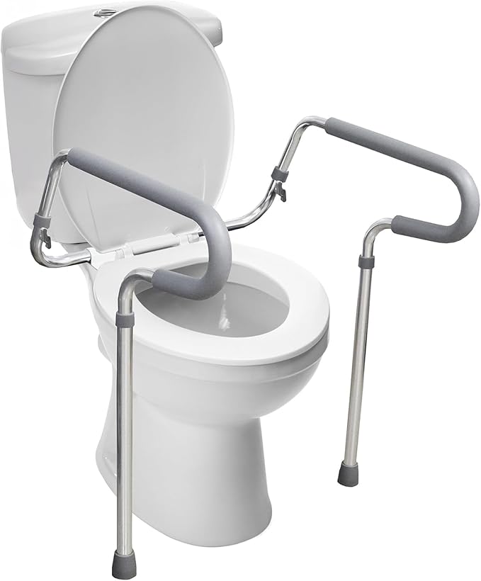 HealthSmart Adjustable Toilet Safety Rails for Seniors, Medical Grade - HandicapToilet Safety Frames for Disabled, Non-Slip Padded, 300lb Capacity Commode Chair with Arms, Toilet Helper for Elderly