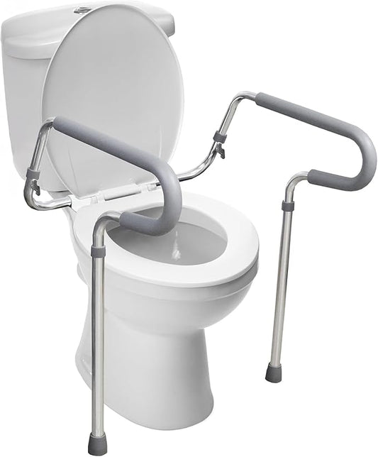 HealthSmart Adjustable Toilet Safety Rails for Seniors, Medical Grade - HandicapToilet Safety Frames for Disabled, Non-Slip Padded, 300lb Capacity Commode Chair with Arms, Toilet Helper for Elderly