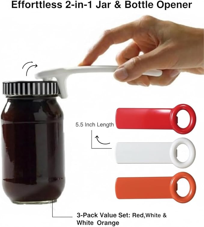 3 Pcs Jar Keys, Jar Opener Jar Grippers Can Lid Opener Jar Lid Gripper Jar Opener Tool, Open Jar Tool for Elderly Children Women Weak Hands 5.5 inç (Red,White, Orange)