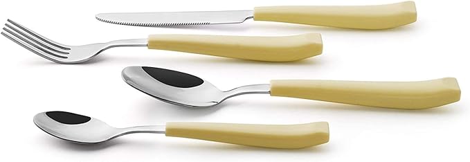 ANNOVA Silverware Set Stainless Steel Colorful Handle Tableware Kitchen Flatware Set Utensils, Includes Dinner Knives, Forks, Spoons, Salad Forks & Dessert Spoons (Yellow, 16 Pieces)