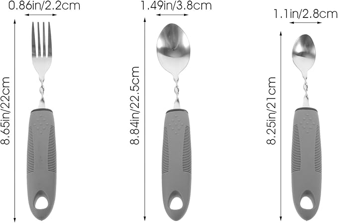 Healifty Adaptive Tableware Set Lightweight Non-Slip Utensils for Elderly with Hand Tremors Includes Fork and Two Spoons Easy Grip Eating Aid for Daily Living