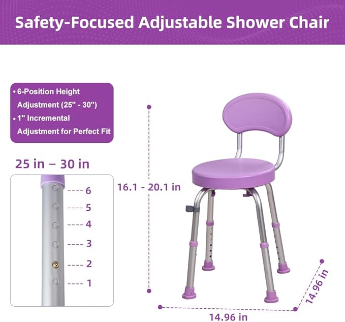 360 ° Rotating Shower Chair with Seat Back, Anti Slip Adjustable Height Bathtub Stool, Suitable for Elderly and Postoperative Patients as a Bathroom Shower Seat
