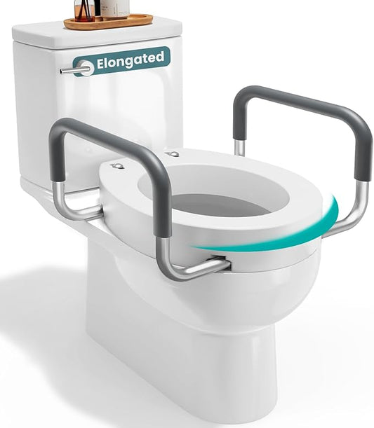 PELEGON Raised Toilet Seat With Handles (300lb) Toilet Seat Risers for Seniors, Raised Toilet Seat for Handicap Toilet Seat For Elderly & Disabled - Elongated Seat