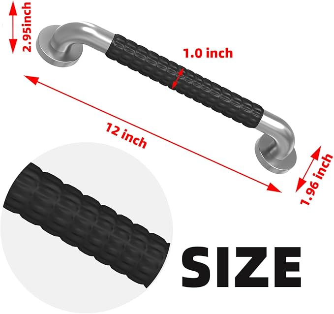 Metal Industrial Stairs Grab Wall Handrail Staircase Steps Indoor Exterior Outdoor Deck Hand Rail Safety Grab Bar Handle for Stairs Bars Wall Elderly Grab Frame Pipe (12 Inch 2 Pack Rubber)