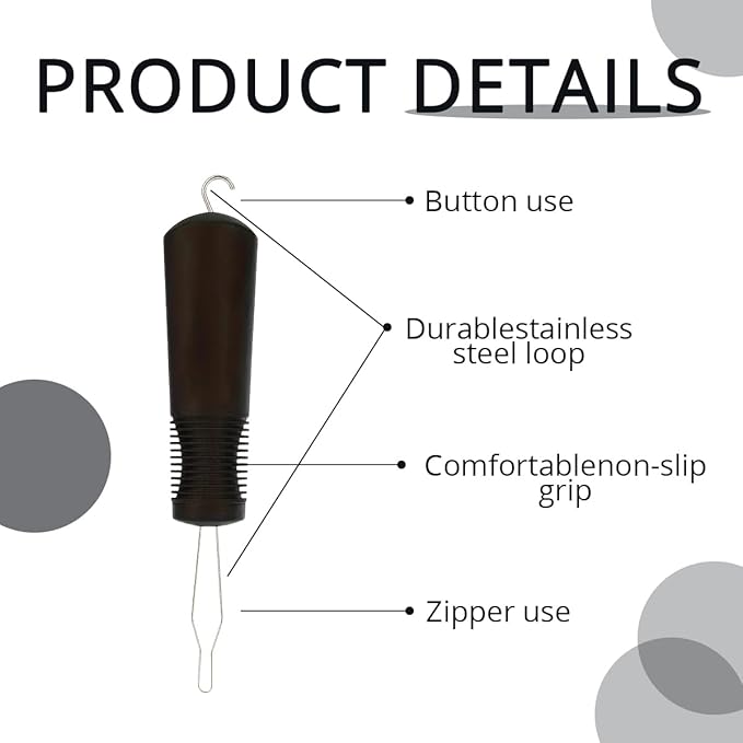 1 Pcs 2 in 1 Button Hook with Zipper Pull, One-Handed Button Assist Tool Wide Comfort Grip, Dressing Aid for Seniors, Limited Hand Dexterity & Weak Hands, Black