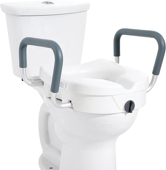 VEVOR Raised Toilet Seat, 5" Height Raised, 350 lbs Weight Capacity, for Round and Elongated Toilet, Twist Lock Installation,19.1" - 21.7" Adjustable Width, for Elderly, Handicap, Patient, Pregnant, M
