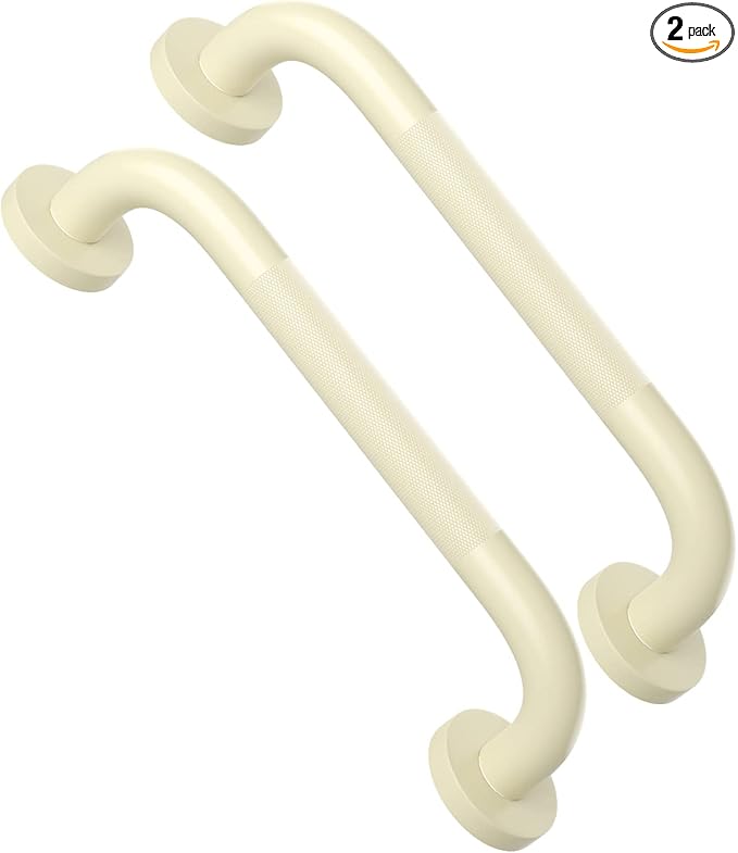 12 Inch Anti Slip Shower Grab Bar Handle Beige White, ZUEXT Stainless Steel Bathroom Grab Bar, Knurled Bathroom Balance Bar, Safety Hand Rail Support,Handicap Elderly Injury Senior Assist Bath Handle
