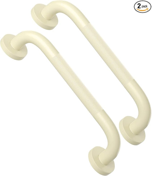 12 Inch Anti Slip Shower Grab Bar Handle Beige White, ZUEXT Stainless Steel Bathroom Grab Bar, Knurled Bathroom Balance Bar, Safety Hand Rail Support,Handicap Elderly Injury Senior Assist Bath Handle