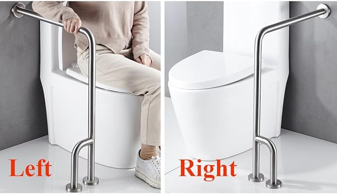 Shower Handicap Grab Bars for Bathroom Wall, Curved Stainless Steel Toilet Grab Bar Toilet with Legs,Wall Mounted Floor-Standing Safety Handrail, Support Handle for Seniors Disabled, 55×70cm Right