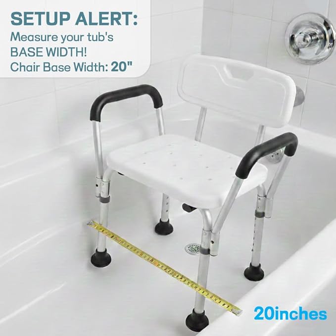 TABEKE Shower Chair for Inside Shower, Shower Chair with Backrest & Armrest, Anti-Slip Feet, Height Adjustable Shower Bench, Shower Seat for Elderly and Disabled-400lb