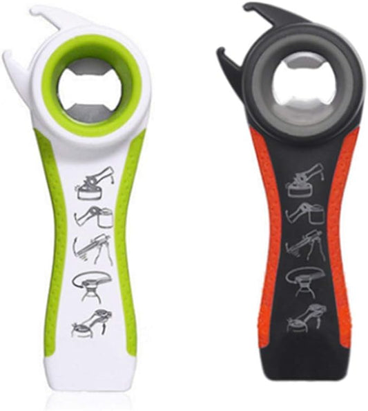 2 pcs 5 In 1 Multi Function Multi-function Can Jar Bottle Open/Tighten Bottle Jar Can Opener for Small Hands, Seniors or Anyone Who Suffers from Arthritis Good Kitchen Tool (black/white)