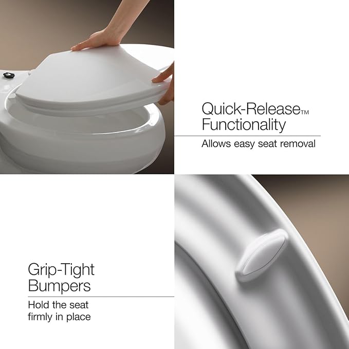 KOHLER 25875-96 Hyten 3" Height, Elevated Soft Close Elongated Toilet Seat, Contoured Seat with Grip-Tight Bumpers, Quick-Attach Hardware, No Slam Toilet Seat, Biscuit (Pack of 2)