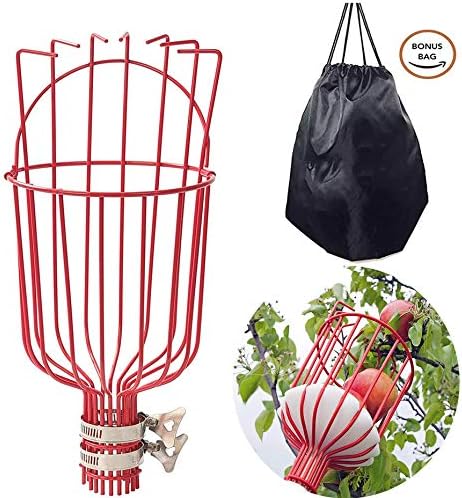 8FT Fruit Picker, Fruit Picker Tool with Basket & Adjustable Stainless Steel Handle, Lightweight Fruit Grabber for Apple Mango Avocado Orange Lemon, Easy Assembly & No Ladder Needed for Tall Tree