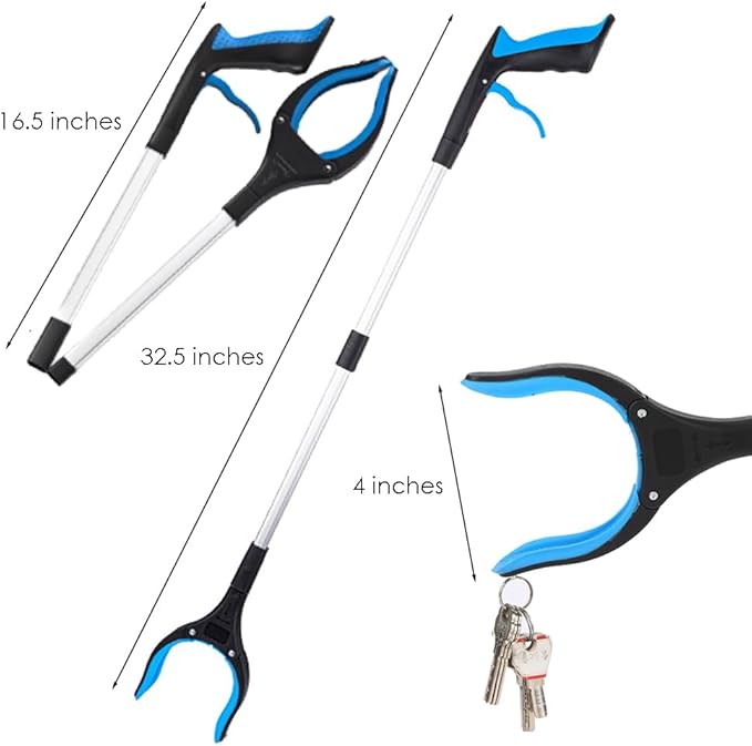 32" Trash Grabber Reacher Tool, Reach Grabbers for Seniors Heavy Duty, Elderly Assistance Products with Magnet Leaf Picker Upper, Gripper Pick up Sticks Hand Tools Gripper Pickup Mobility Aids (Blue)