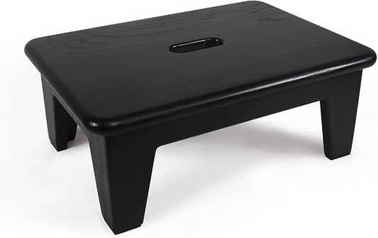 CONSDAN Step Stool for Bed - USA Grown Oak, Wooden Stool for Adults and Seniors, 6.5" High, Non-Slip Mat, No Assembly Needed, Solid Wood, Black Color