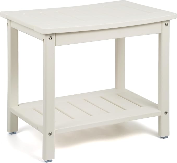 Apolimi HDPE Shower Bench, Shower Stool with Storage Shelf 2-Tier Spa Stool for Inside Shower,Water Resistant & Non-Slip Design Shower Seat (White L Size)