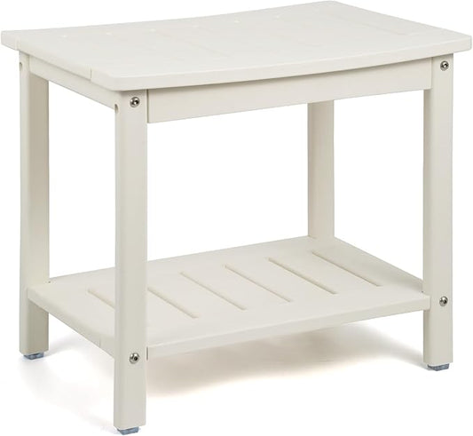 Apolimi HDPE Shower Bench, Shower Stool with Storage Shelf 2-Tier Spa Stool for Inside Shower,Water Resistant & Non-Slip Design Shower Seat (White L Size)