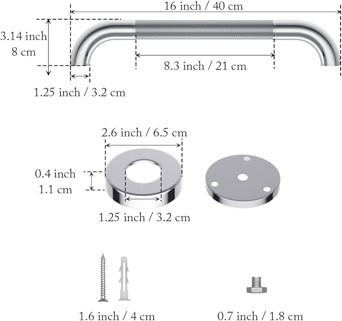 16 Inch Shower Grab Bars for Bathtubs,2 Pack Stainless Steel Bath Grab Bar, Knurled Bathroom Safety Rail, Shower Handrail Support, Handicap Elderly Senior Balance Assist Handles