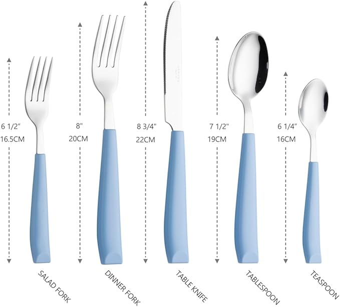 ANNOVA Silverware Set Stainless Steel Colorful Handle Tableware Kitchen Flatware Set Utensils, Includes Dinner Knives, Forks, Spoons, Salad Forks & Dessert Spoons (Light Blue25, 20 Pieces)
