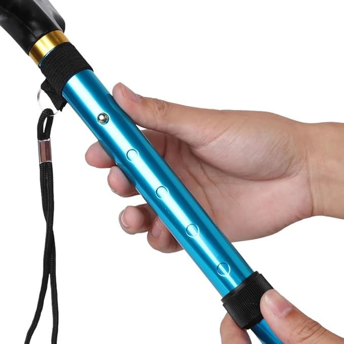 Folding Lightweight Walking Stick - Adjustable Aluminum Metal Collapsible Travel Cane with Non-Slip Rubber Base