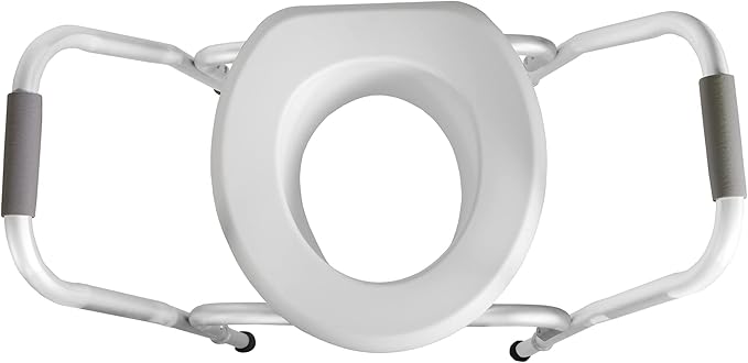 PCP Raised Toilet Seat and Safety Frame (Two-in-One), Wide Arms Rests, Adjustable Rise Height, Secure Elevated Lift Over Bowl, Made in USA, Wide Arms