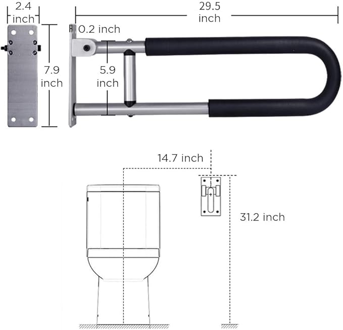 Handicap Grab Bars Rails 30 Inch Toilet Handrails Bathroom Safety Bar Hand Support Rail Handicapped Handrail Accessories for Seniors Elderly (30inch)
