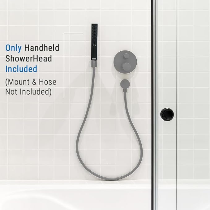 G-Promise All Metal Square 3 Function Handheld Shower Head, Easy and Quick Switch to Massage Mode, Bathroom Shower Wand Design Exquisite Luxury, 2.5 GPM, Matte Black