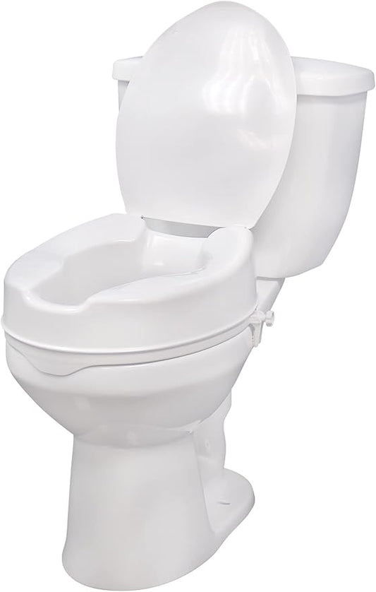 Drive Medical Raised Toilet Seat with Lock and Lid, Standard Seat, 4"