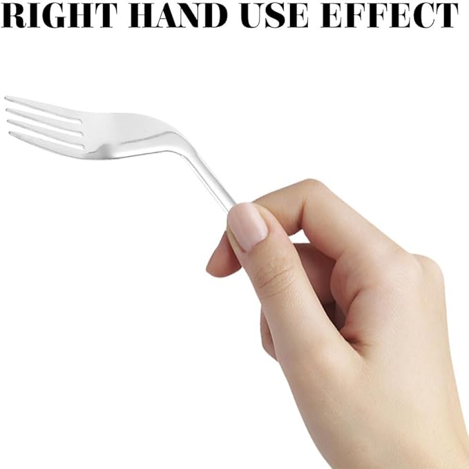 Lurrose Angled Feeding Utensils Set Lightweight Ergonomic Spoon and Fork Adaptive Tableware for Right-Handed Self Feeding Assistance in Elderly and Limited Mobility Users