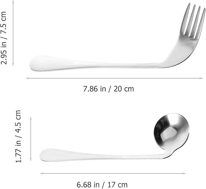 Right Handed Angled Feeding Utensils for Elderly Adults Curved Spoon and Fork Adaptive Tableware for S and Hand Tremors Assistance