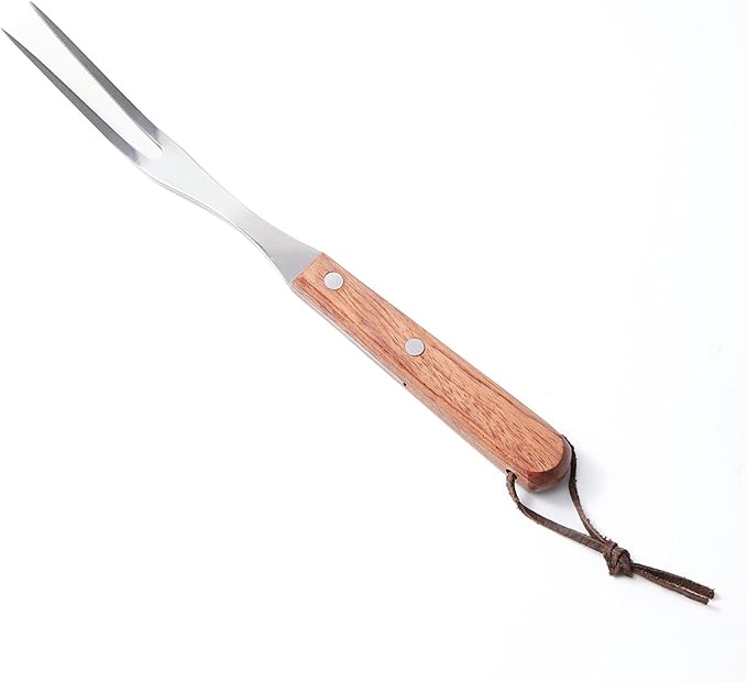 Granny Fork 10 Inch, 2-Tine Cooking Meat Fork – 2.5mm Thick 420 Stainless Steel with Wood Handle, Easy-Grip Carving/Turning/Lifting Tool for Cast Iron Skillet & Roasting Pan, Home Cooks & Seniors