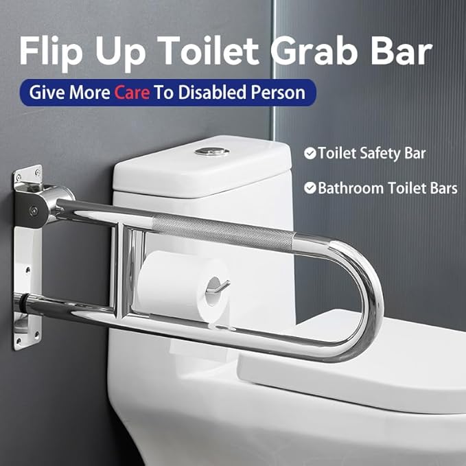 30 Inch Toilet Grab Bar, Fold Down Grab Bar with Paper Holder, Knurled Anti-Slip Grab Bars for Toilet, Stainless Steel Handrails Toilet for Seniors Disabled Elderly Pregnant, Brushed Nickel