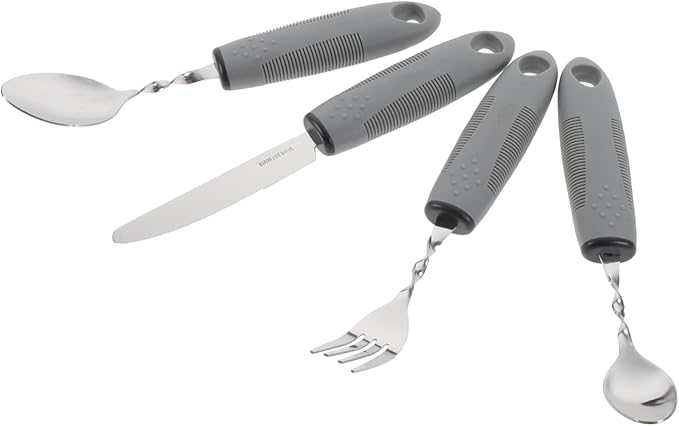 Adaptive Non-Slip Elderly Utensil with Bendable Handles Lightweight Stainless Steel Tableware for Disabled Seniors Hand Injury and Neurological Patients Easy Grip and Anti-Shaking