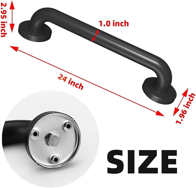 Metal Industrial Stairs Grab Bars Wall Mounted Handrail Staircase Steps Safety Bar Indoor Exterior Outdoor Deck Hand Rail Matte Black Frame Pipe Handle for Elderly (24 Inch 1 Pack)