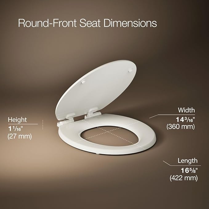 KOHLER Stonewood Quiet-Close, Round Toilet Seat Soft Close, Durable Wood, Easy Installation, Universal Fit, Home Essentials, Biscuit Finish, K-20467-96 (Pack of 2)