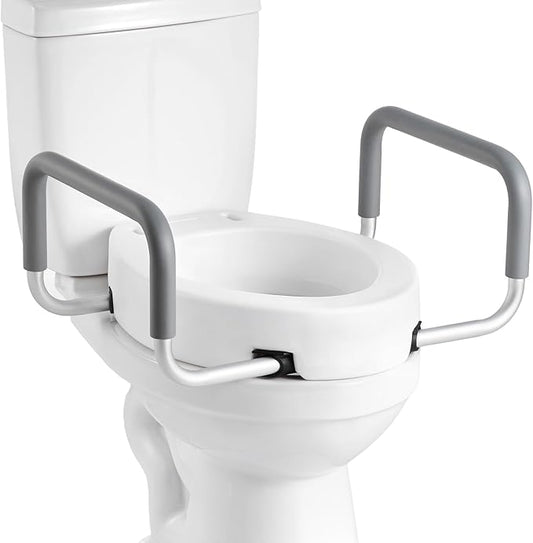 VEVOR Raised Toilet Seat with Arms, 300 lbs Load Capacity, 3.5-Inch Lift Height, Widened Commode Elevated Toilet Seat Riser with Padded Handles for Seniors, Elderly, Handicap, Disabled, and Adults