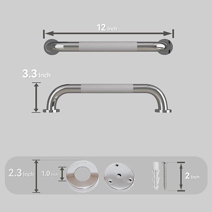 12 Inch Grab Bars for Shower,Chrome Anti Slip Grab Bar for Bathtubs Showers Toilet, Stainless Steel Safety Shower Grab Bar,Wall Mounted Shower Handle Handicap Bars for Senior Elderly