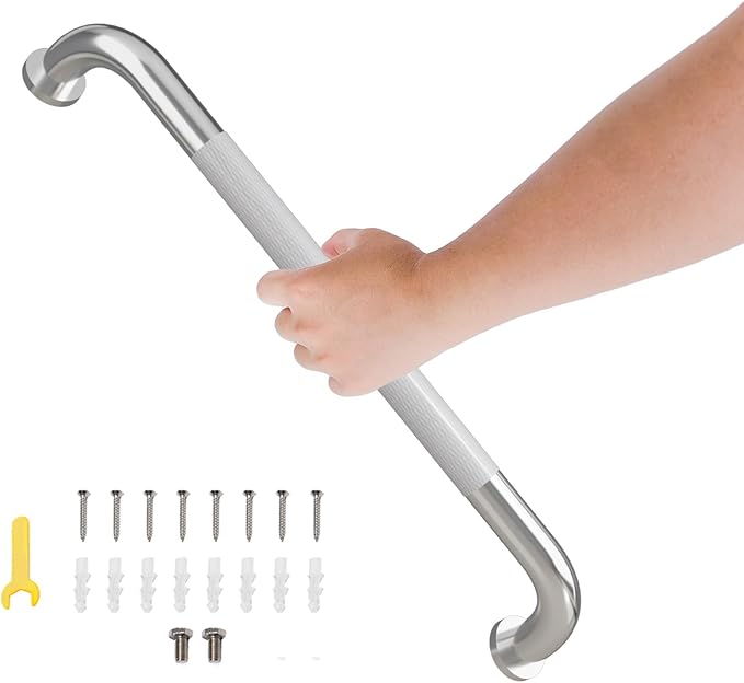 16 Inch Shower Grab Bar, Bathroom Grab Bar Handle with Anti-Slip Knurled Grip, Stainless Steel Bath Balance Bar, 1.0" Diameter Bath Safety Bar Support for Seniors Elderly Pregnant, Brushed Nickel