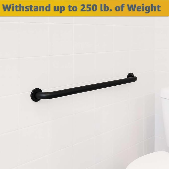 30″ Matte Black Restroom Grab Bar - Stainless Steel Wall Mount Safety Rail for Elderly, Shower or Toilet Support, Commercial Bathroom Handrail, 250 lb Capacity