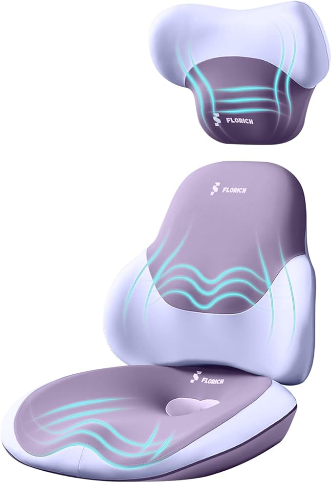 FLORICH Seat Cushion and Lumbar Support Pillow for Office Chair Car Neck Headrest Pillow Memory Foam Seat Pads Pressure Relief Back Cushion and Carseat Pads(Purple)