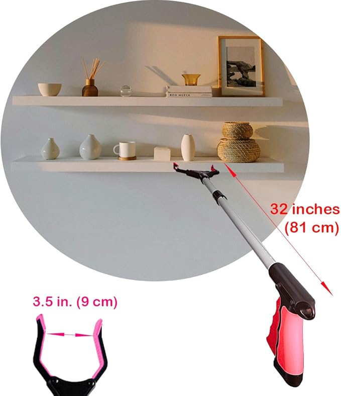Foldable Grabber Reacher for Seniors – Lightweight, Rotatable Clamp, Non-Slip Grip, 32" Long, an Arm Extension Pickup Tool [Rose]