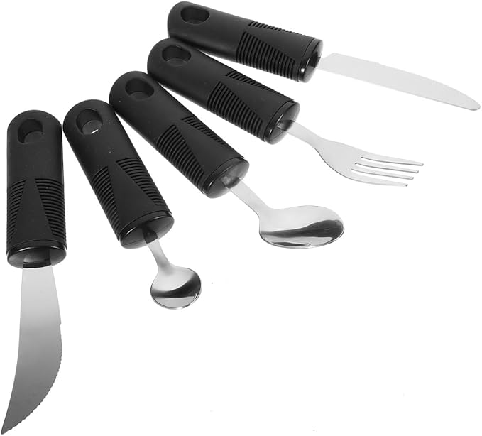 SHERCHPRY Adaptive Utensils Set for Elderly Anti-Skid Stainless Steel Cutlery with Non-Slip TPR Handles for Disabled and Seniors Ergonomic Design for Easy Grip