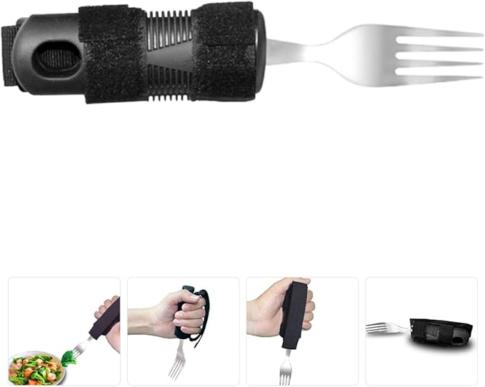Adaptive Fork for Elderly with Wide Non-Skid Handle, Tremble Proof Anti-Shaking Utensil for Disabled and Seniors, Comfortable Grip Eating Aid for Mealtime Assistance