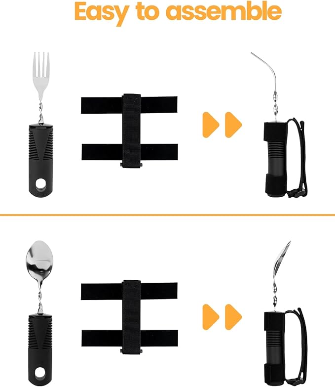 Bendable Adaptive Utensils for Elderly, Disabled People, Parkinson’s, Arthritis, Hand Tremors, Weak Hand Grip & Handicapped, Arthritic Hands-Non Slip Handles(luoxuan2,Black)
